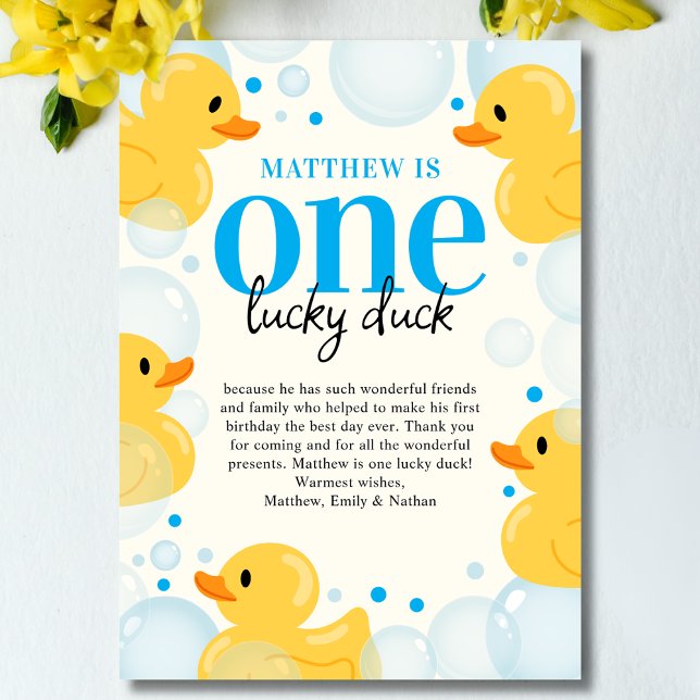 One Lucky Duck Boy First Birthday Thank You (Creator Uploaded)
