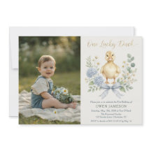 One Lucky Duck Boy Photo First Birthday Invitation