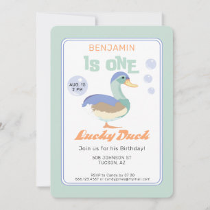 One Lucky Duck &  Bubbles First Birthday Pastel  Invitation