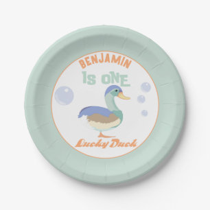 One Lucky Duck & Bubbles First Birthday Pastel Paper Plate