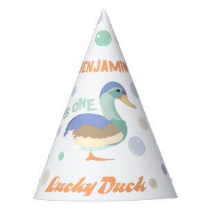 One Lucky Duck & Bubbles First Birthday Pastel Party Hat