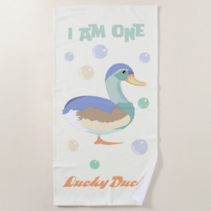 One Lucky Duck &  Bubbles  sweet yellow Beach Towel