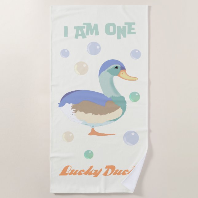 One Lucky Duck &  Bubbles  sweet yellow Beach Towel (Front)
