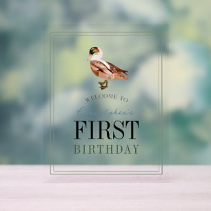 One Lucky Duck Classic Boy 1st Birthday Welcome Acrylic Sign