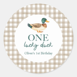 One Lucky Duck first birthday Classic Round Sticker