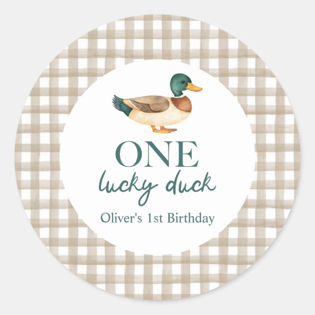 One Lucky Duck first birthday Classic Round Sticker (Front)