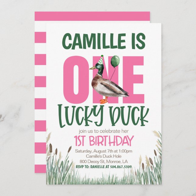ONE Lucky Duck First Birthday Invitation (Front/Back)
