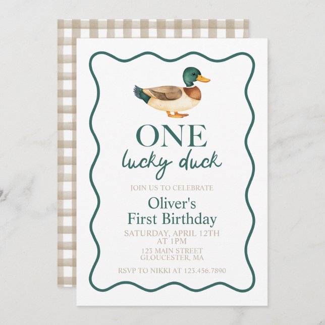 One Lucky Duck first birthday Invitation (Front/Back)