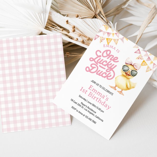 One Lucky Duck First Birthday Invitation (One Lucky Duck Birthday Invitation for Girl)