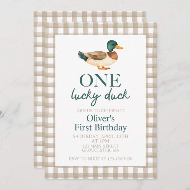 One Lucky Duck first birthday Invitation (Front/Back)