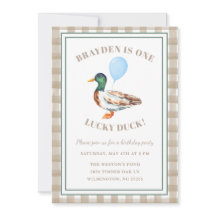One Lucky Duck First Birthday Invitation