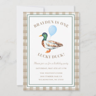 One Lucky Duck First Birthday Invitation