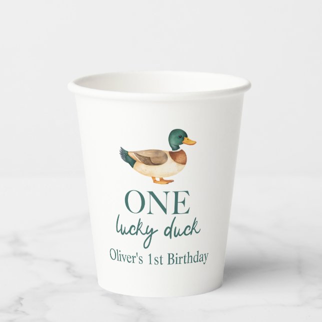 One Lucky Duck first birthday Paper Cups (Front)