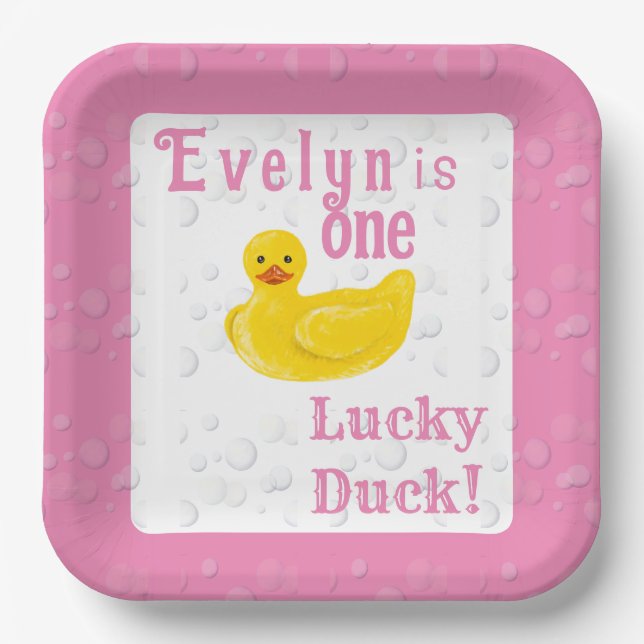 One Lucky Duck First Birthday Paper Plate (Front)