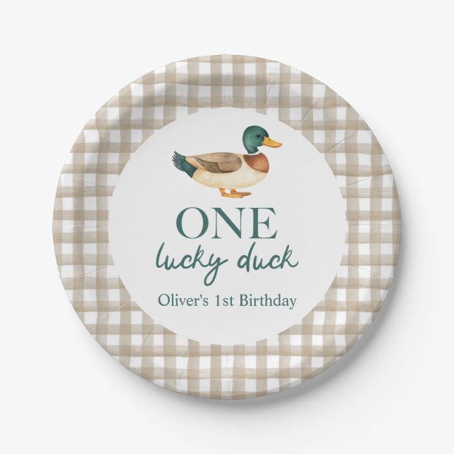 One Lucky Duck first birthday Paper Plate (Front)