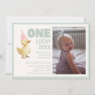 ONE Lucky Duck First Birthday Party Invitation