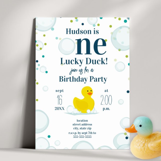One Lucky Duck First Birthday Party Invitation (Creator Uploaded)