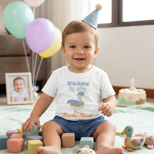 One Lucky Duck First Birthday Pastel Baby T-Shirt