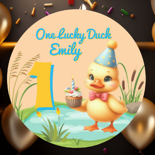 One Lucky Duck Girl 1st Birthday Party  Classic Round Sticker