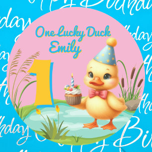 One Lucky Duck Girl 1st Birthday Party Classic Round Sticker