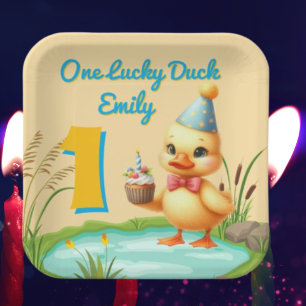 One Lucky Duck Girl 1st Birthday Party Paper Plate