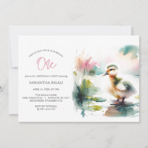 One Lucky Duck Girl Birthday Invitations