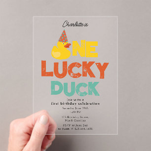 One Lucky Duck Invite 1st First Birthday Cute Acrylic Invitations