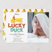 One Lucky Duck Invite 1st  First Birthday Photo