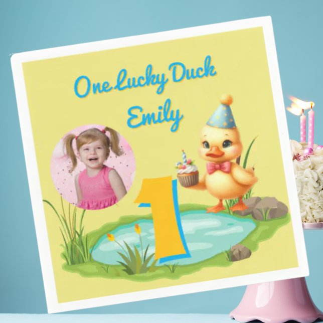 One Lucky Duck Kids 1st Birthday Photo Napkin (Creator Uploaded)