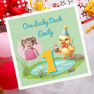 One Lucky Duck Kids 1st Birthday Photo Napkin