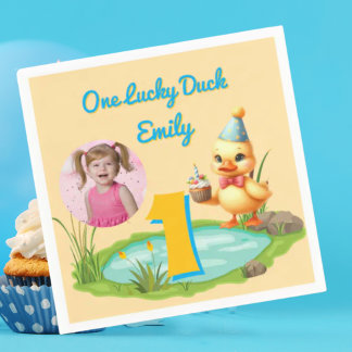 One Lucky Duck Kids 1st Birthday Photo Napkin