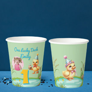 One Lucky Duck Kids Birthday Photo Paper Cups