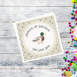 One Lucky Duck Mallard 1st Birthday Napkin
