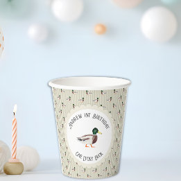 One Lucky Duck Mallard 1st Birthday Paper Cups