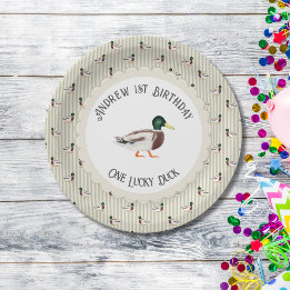 One Lucky Duck Mallard 1st Birthday Paper Plate