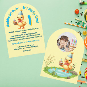 One Lucky Duck Photo Girly Kids Birthday  Invitation