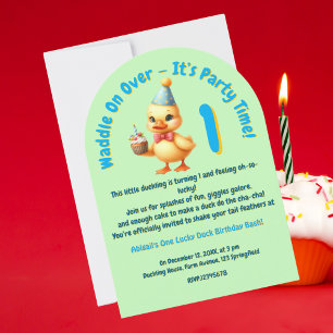 One Lucky Duck Photo Girly Kids Birthday  Invitation