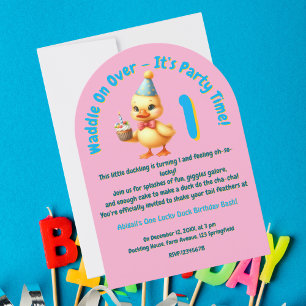 One Lucky Duck Photo Girly Kids Birthday  Invitation