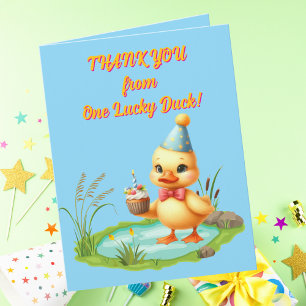 One Lucky Duck Photo Girly Kids Birthday Thank You Card