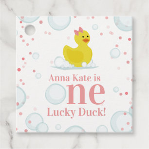 One Lucky Duck Pink First Birthday Party Favour Tags