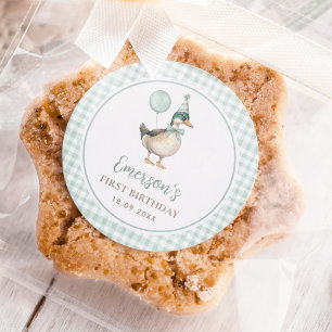 One Lucky Duck Sage Green Balloon 1st Birthday Classic Round Sticker