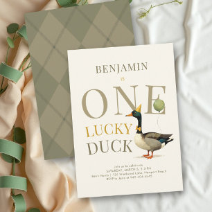 One Lucky Duck Vintage Preppy Boy 1st Birthday Invitation