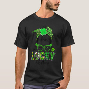 One Lucky Er Nurse Messy Bun Shamrocks St Patrick T-Shirt