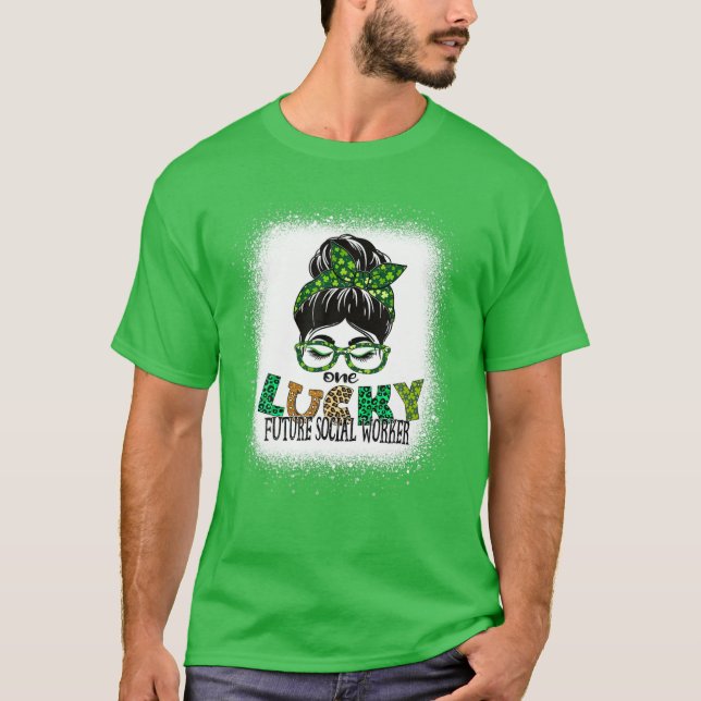 One Lucky Future Social Worker Bleached St Patrick T-Shirt (Front)