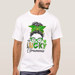 One Lucky Grammie St Patricks Day Messy Bun Mum Ir T-Shirt
