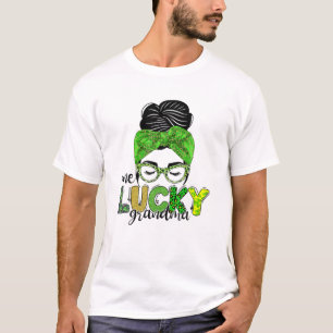 One Lucky Grandma Messy Bun St Patricks Day Irish T-Shirt