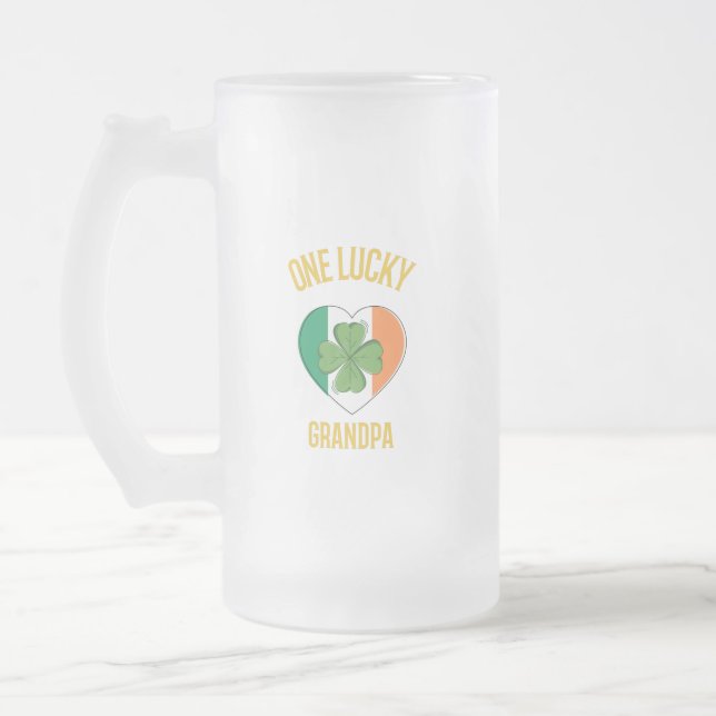 One lucky grandpa frosted glass beer mug (Left)