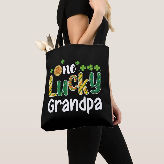 One Lucky Grandpa Matching Family St Patrick's Day Tote Bag (Close Up)
