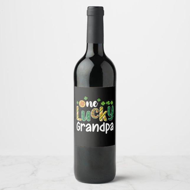 One Lucky Grandpa Matching Family St Patrick's Day Wine Label (Front)