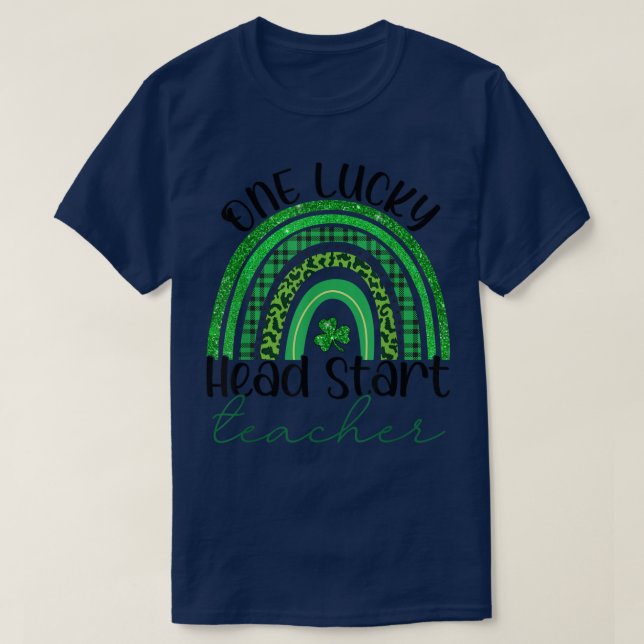 One Lucky Head Start Teacher Patricks Day Leopard  T-Shirt (Design Front)